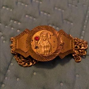 Vintage Cuban 3 link Saint Barbara Bracelet with Ruby